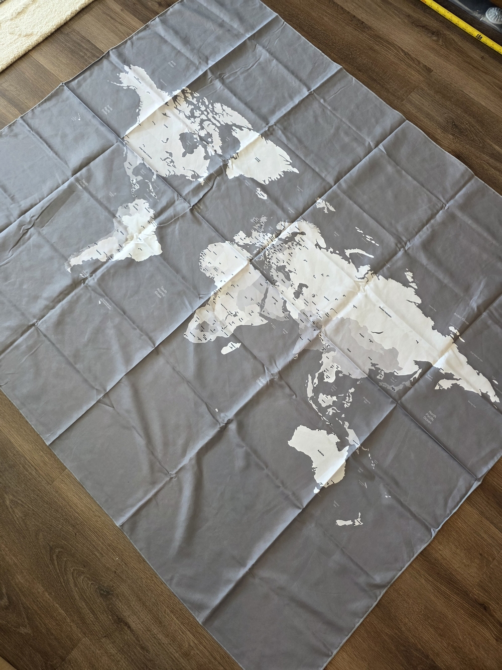 World Map Fabric 60" X 50" in Gray and White